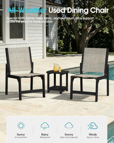 Image of Ciokea HDPE Outdoor Dining Chair, Patio Stackable Porch Chairs, Black | All-Weather Armless Furniture with Breathable Teslin Fabric. Suitable for Outdoor Leisure in Backyard, Pool, Lawn & Garden..