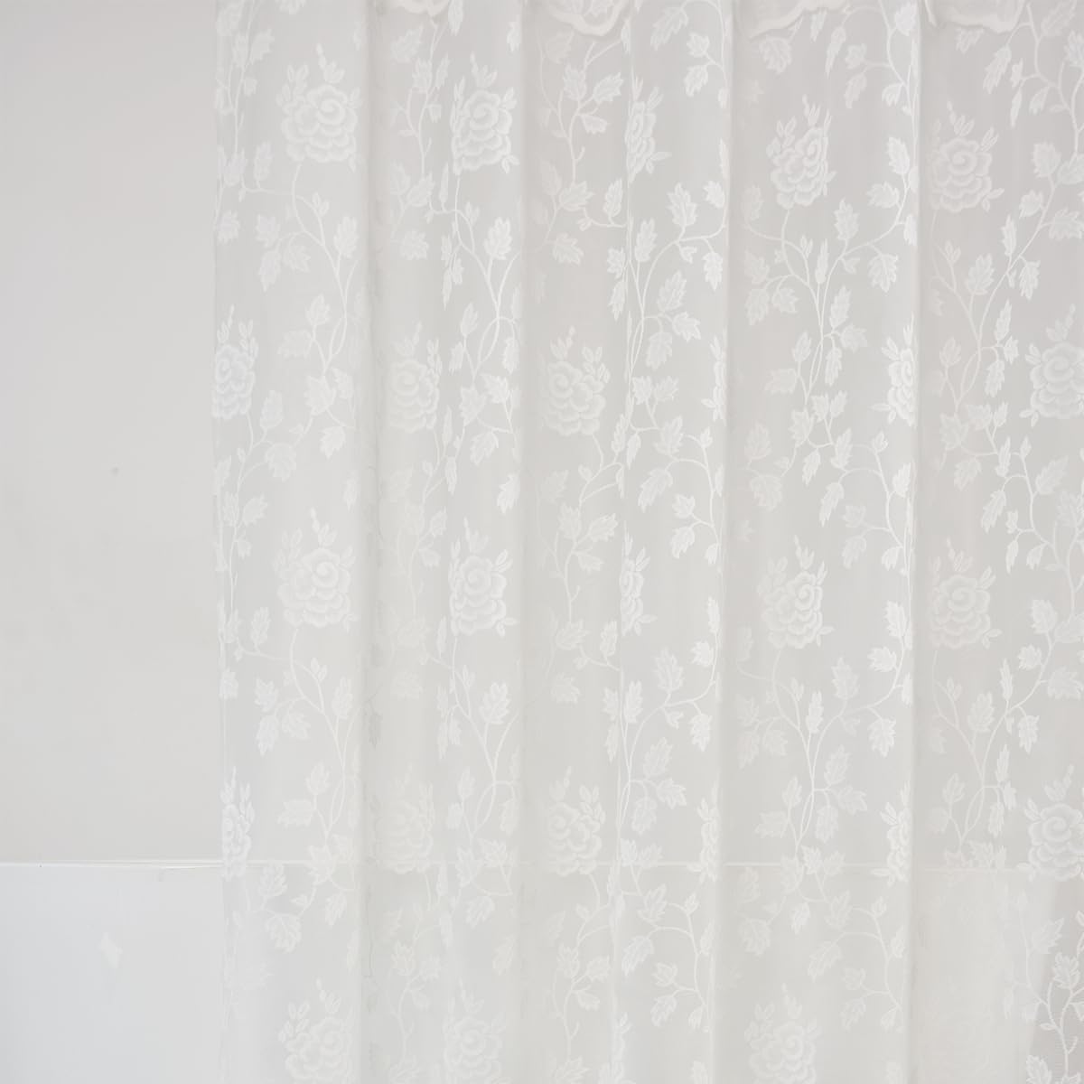 TERLYTEX Rideau de douche en dentelle ivoire avec cantonnière attachée, broderie champêtre, motif floral, vigne, voilage festonné en dentelle transparente de 183 cm de long pour salle de bain, 183 x