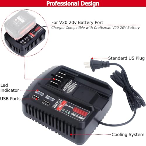 Image of Tulepowceeng CMCB104 Fast Charger Compatible with Craftsman 20v V20 Lithium Battery CMCB201 CMCB202 CMCB205 CMCB209 CMCB206 CMCB202-2 Replacement for 20v Battery Charger CMCB100 CMCB102 CMCB124