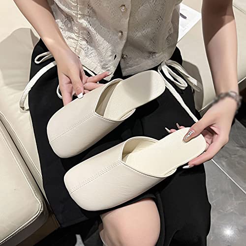 Slippers Women Women Summer New Elegant Square Closed Toe Flat Slippers Female Shoes Casual Leather White Slides4