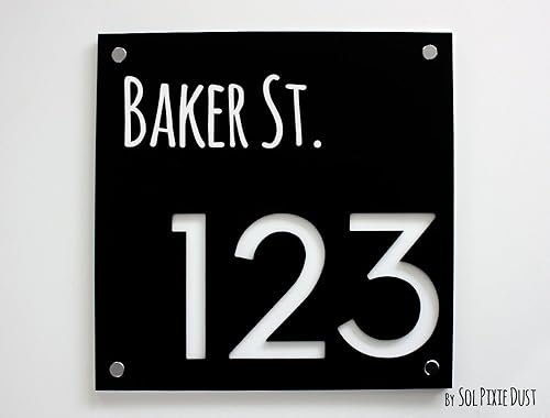 Miniatura 2 de Modern House Numbers - Square Black with White Acrylic - Contemporary Home Address - Sign Plaque - Apartment Door Number