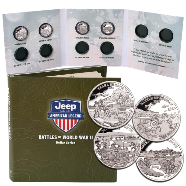 2025 Jeep Battles of World War II Proof Like, Commemorative Dollar Series, 4 Coin Collection with Display Folder
