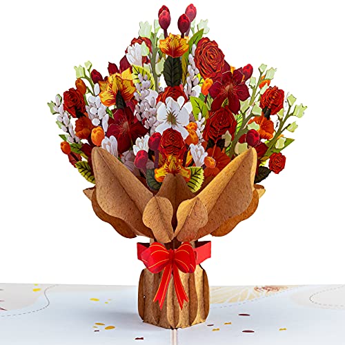 Paper Love Flower Bouquet Pop Up Card, Handmade 3D Popup Greeting Cards, for Valentine's Day, Winter, Fall, Christmas, Thanksgiving, Thank You, Thinking of You, Get Well, Just Because, All Occasion, 5" x 7"