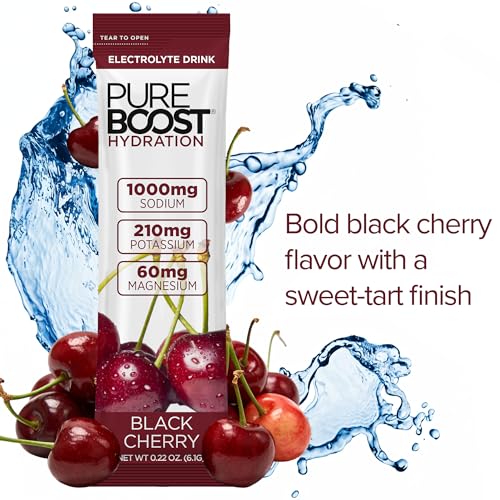 Image of Pureboost Sugar-Free Electrolyte Hydration Packets, Black Cherry 14ct | Zero Calories, Fast Hydration Drink Mix with 1,000mg Sodium, Potassium & Magnesium