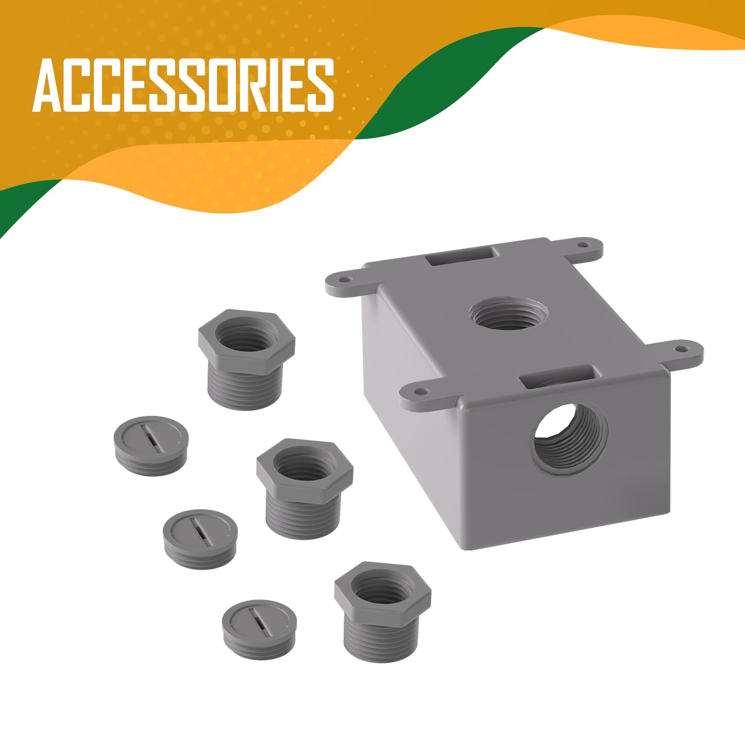 1 Gang 3-1/2 in. or 3/4 in. Electrical Outlet Box, Include 3-1/2 in. Reducer Bushings & 3-3/4 in. Closure Plugs, Weatherproof Outlet Box Gray, UL Listed (2 Pack)
