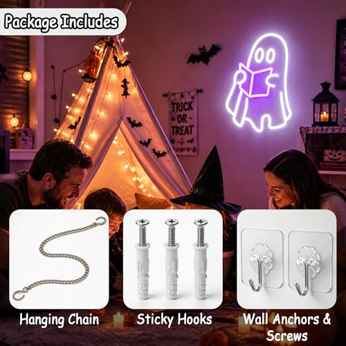 Image of White&Purple Neon Sign Led Neon Lights Signs for Wall Decor USB Powered Led Signs for Room Decoration-Ghost Read Book