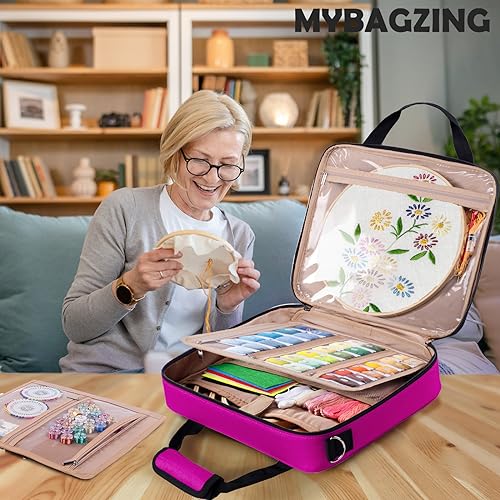 Image of MYBAGZING Large Embroidery Project Bag - Cross Stitch Supplies Organizer - Embroidery Kits Bag - Storage & Organizer for Floss, Loops