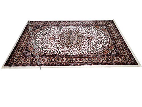 Image of Kashmiri Traditional Woollen Carpet with Advanced 1 Inch Thickness & Classical Look 60x180cm (2x6 Feet) Color White