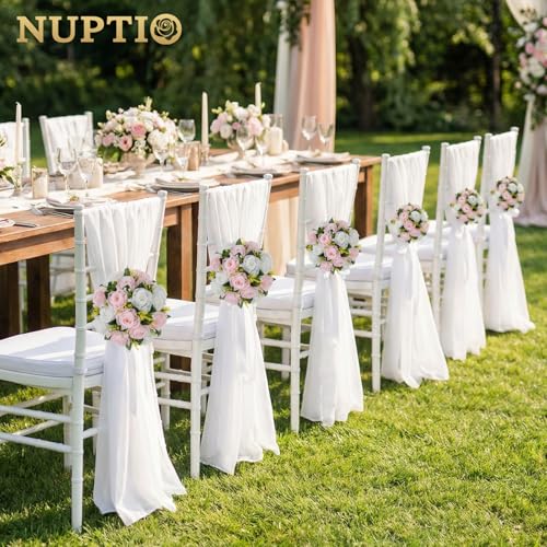Image of NUPTIO Flower Ball Centerpieces for Tables: Pink & White Artificial Rose
