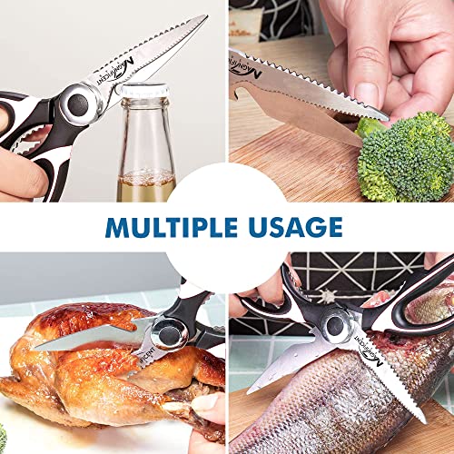 Image of Kitchen Scissors, Heavy Duty Shears with Safety Cover, Soft Grip, for Meat, Poultry, Herbs Cutting, Bottle and Jar Opener (White)