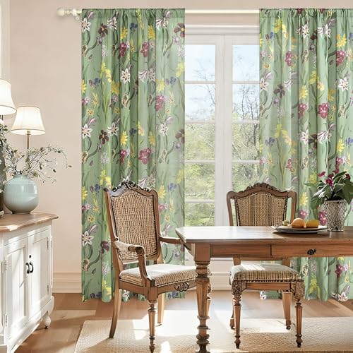 Image of Schweek 96 Inches Long Boho Curtains 2 Panels for Living Room Sage Green