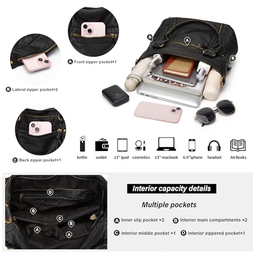 Image of Worldlyda Crossbody Bags for Women Large Tote Soft Leather Purses Washed Y2K Hobo Vintage Handbag Shoulder City Bag