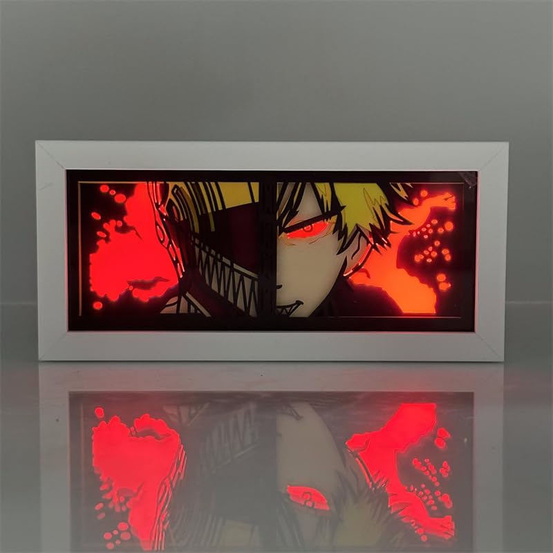 Zhongkaihua Denji Anime 3D Paper Carving Night Light Bedside Lamp Makima Anime and Manga Papercut Shadow Light Box Creative Bedroom Decorative Table Lamp