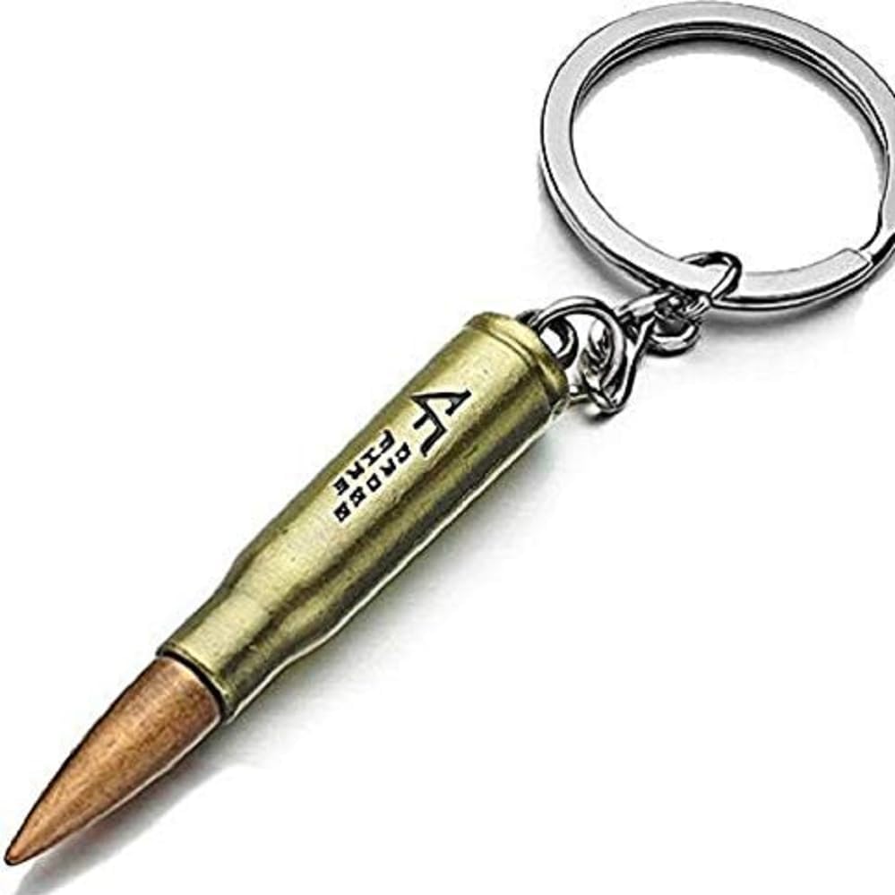 Bullet Design Keychain, Metal Brass Shell with Copper Tip, Military Style Ammunition Pendant-picture-55