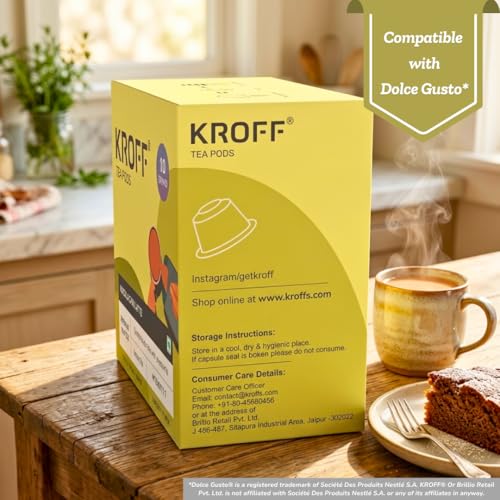 Image of KROFF Masala Chai Latte Tea Pods | Dolce Gusto Compatible | Spiced Masala Tea Blend with Creamy Milk | 10 Pods Per Box