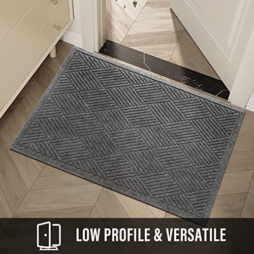Hiyard Durable Front Door Mat, Absorbent Muddy Dirt Resist Welcome Door Mats Outdoor Indoor, Stain And Fade Resistant, Non-Slip Rubber Backing Low Profile Doormat For Entryway, 36×24, Grey #TOP5