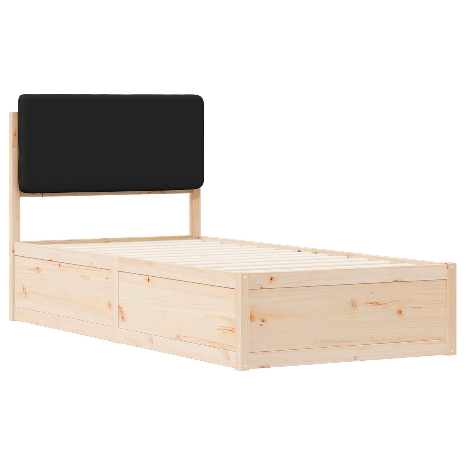 Hothingwell Rama łóżka z litego drewna sosnowego czarna 90x200 cm | Wyściełany zagłówek, zdejmowany pokrowiec nadający się do prania, listwy w zestawie, łatwy montaż