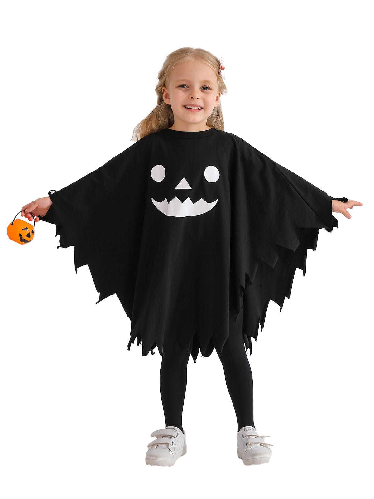 ESHOO Toddler Kids Ghost Cloak Halloween Costumes Unisex Boy Girls Black Luminous Cosplay Outfit Hoodie Poncho Pumpkin Capes