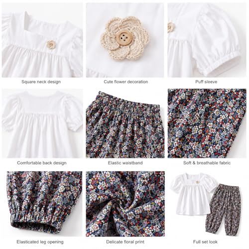 Image of Bold N Elegant Girls Floral Print Balloon Sleeve T-Shirt Top and Capri Shorts Summer Clothing Set for Infant Toddler Baby Girls