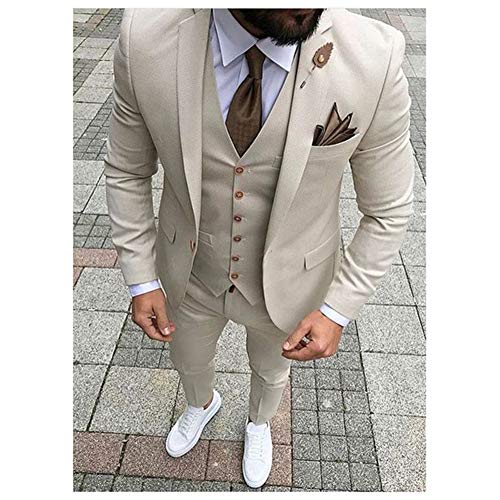 Men Beige Tan Ivory 3-Pieces Tailored Wedding Notch Lapel Tuxedo Groomsmen Men Slim Fit Blazer Pant Vest Suit2