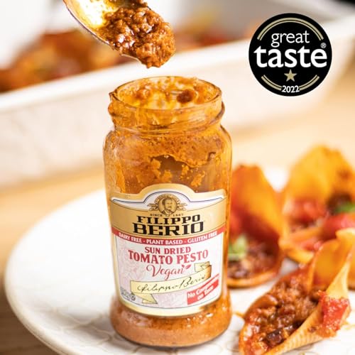 Image of Filippo Berio Sun Dried Tomato Pesto Vegan • Dairy Free • Plant Based • Gluten Free, 6.7 oz ℮ 190 g, 18 Pack