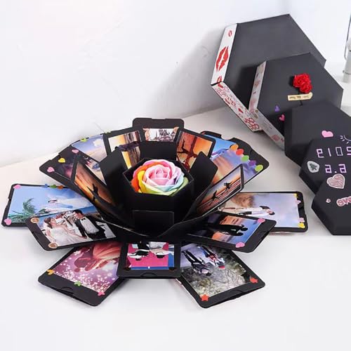 Überraschung Box Kreative DIY Fotoalbum Explosion Box Schwarz Geschenkbox für Weihnachten Geburtstag Jubiläum Valentinstag