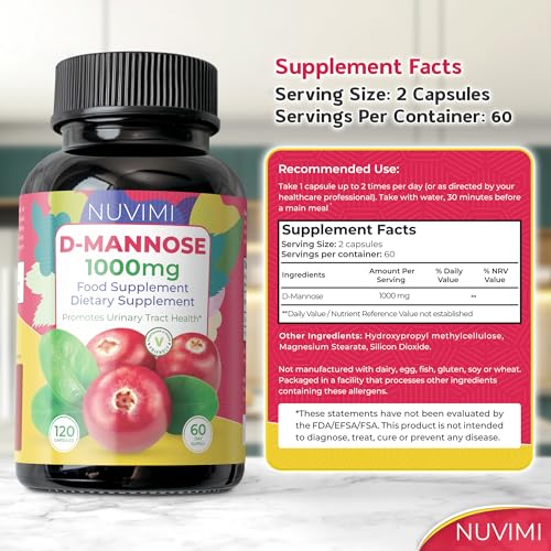 Image of D Mannose 120 Capsules - 1000 mg per Dose - Dietary Supplement