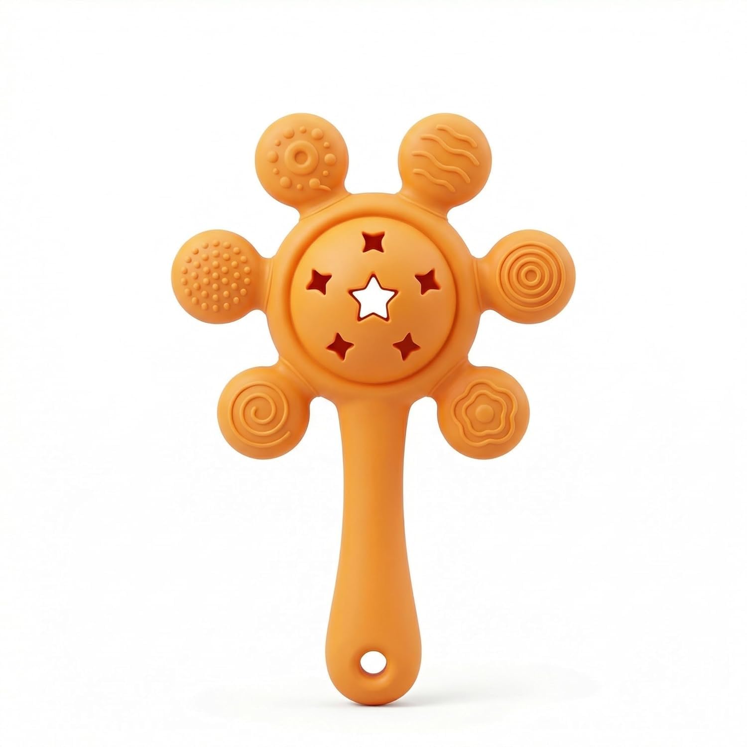 Newborn Silicone Rattle Teether Toy Baby Organic Hand Grip Grasp Training Rattle Chewable Boiled Sand Hammer Early Education Toy (Orange)-image-8