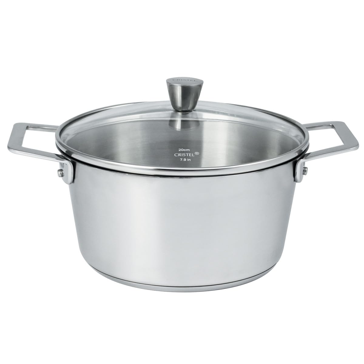 Cristel Faitout Inox Brossé, casserole 16 cm, anses fixes polies, couvercle verre bombé
