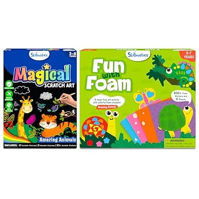 Skillmatics Magical Scratch Art Book & Fun with Foam Animals Theme Bundle, Art & Craft Kits, DIY Activities for Kids
