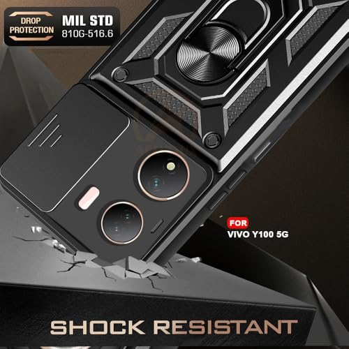 Image of Armor Bumper Back Cover Case for Vivo Y100 5G | Rotating Camera Cover, Ring Holder & Kickstand | Heavy Duty & 360 Degree Protection Vivo Y100 5G Back Cover (Black)