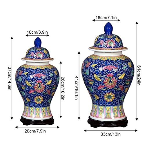 Robmet Ancient Chinese Ceramic Ginger Jar With Lid, Ming Style Temple Jar, Jingdezhen Handmade Decorative Flower Vase For Living Room, Office, Table Centerpiece (Size : Large) #TOP6