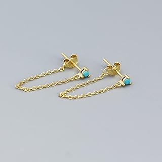 DSHUAI Pendientes Mujer Color Oro,Señoras con Incrustaciones De Oro Azul Turquesa Ear Studs Todo El Cuerpo 925 Material Asequible Luxury Chain Earring Stacking Mix and Match Earwear Regalos para Ella