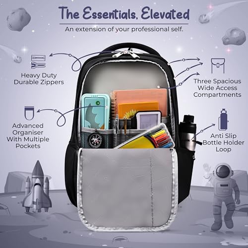 Image of Gear Anatomy Space 19 inch /38L Large Water Resistant School Bag | Casual Backpack | Daypack | Travel Backpack | Kids Bag for Boys /Girls (Black - Black)