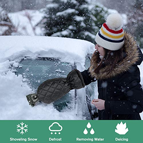 Coquimbo Ice Scraper Mitt, Waterproof Snow Romover Glove, Windsheild Snow Scraper with Warming Glove Lined of Thick Fleece for Car Windscreen, Sratch-Free, Black(2 pack) - Thumbnail 7