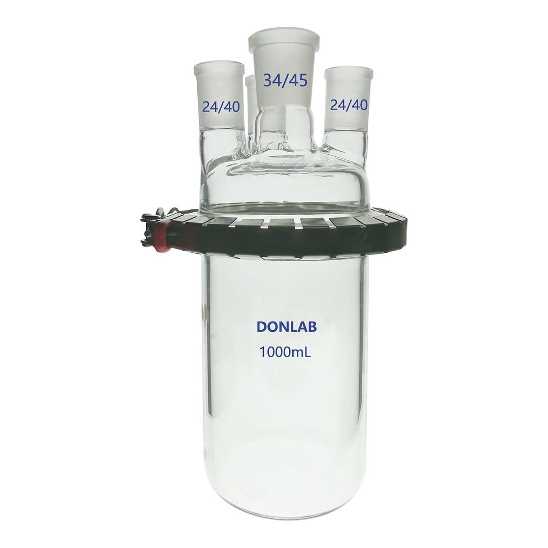 REA-0055 Cylindrical Reaction Kettle Flask with Cover,Four-Neck Standard Taper Joints 34/45 Joint Center - 24/40 Joint Side Neck 10000ml/10L Capacity