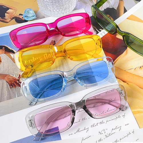 40 Pack Rectangle Sunglasses for Women Retro Colored Square Glasses Bulk 90s Vintage Eyewear Uniex Adults4