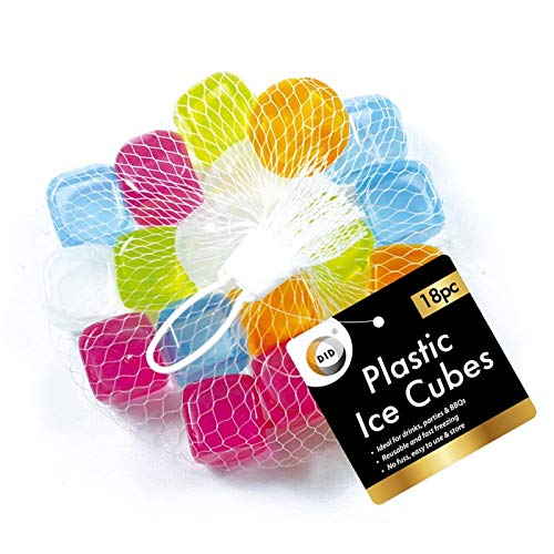 DID Ice Cubes, Plastic, Reusable, Square, Multicolored, 18 Pieces