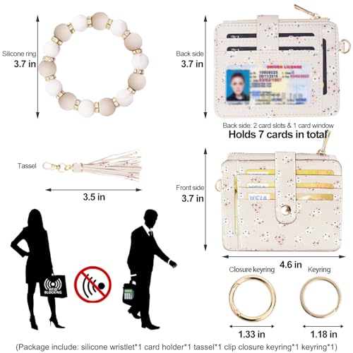Image of COOLANS Silicone Bracelet Wristlet Wallet Credit Card Holder RFID ID Window Key Ring Tassel Slim Wallet Women Keychain Purse