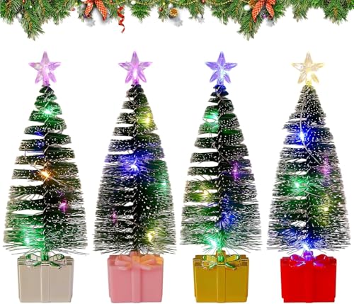 LED Mini Weihnachtsbaum mit Lichterkette 4 Stück Tisch Weihnachtsbaum...