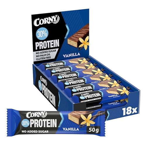 Corny Barras de proteção com baunilha revestidas de chocolate com 30% de proteína e sem açúcares adicionados 18 x 50 g
