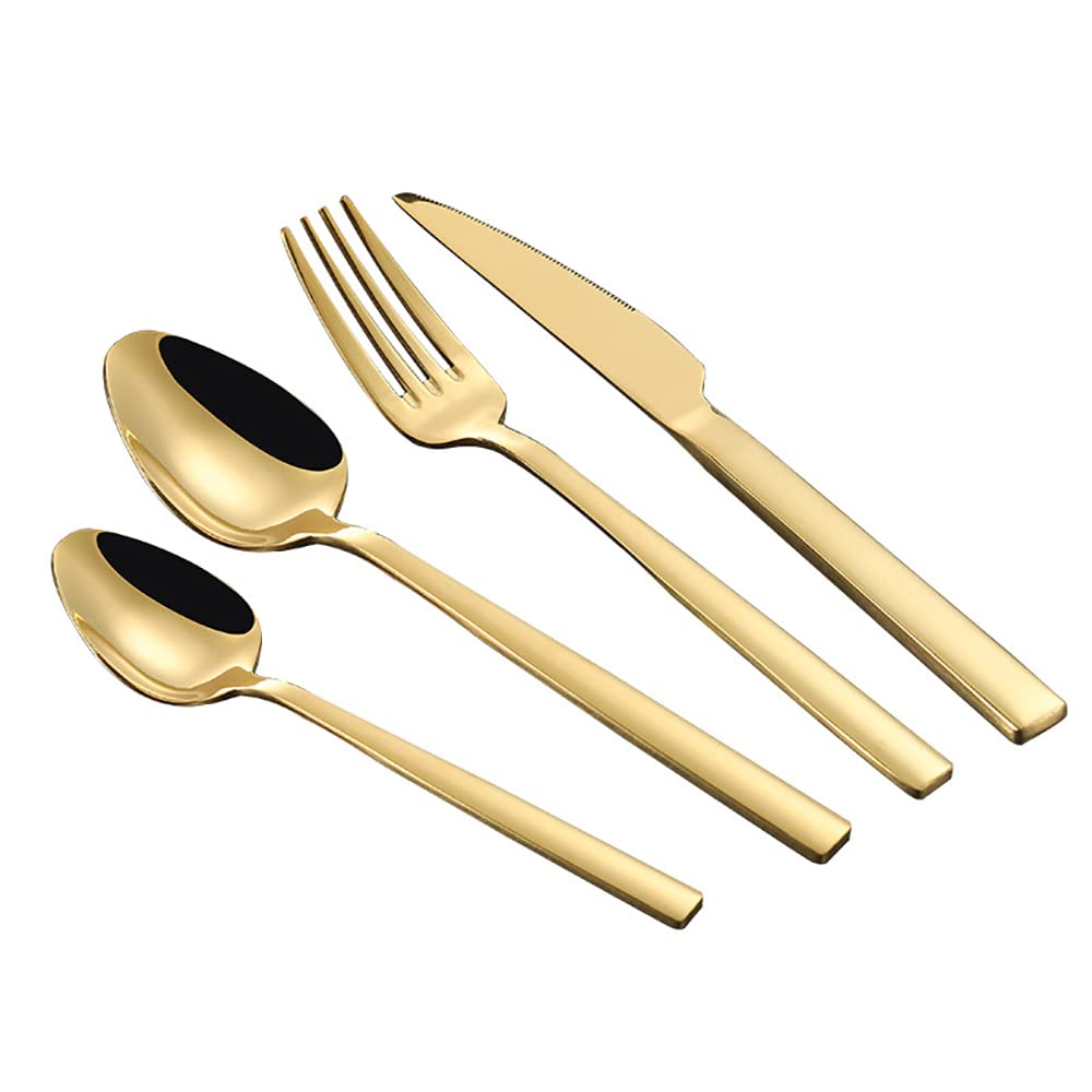 Ensemble de Couverts en Or Mat, Couverts en Acier Inoxydable, 48 pièces, Service de Couverts pour 12 cuillères et fourchettes, Lavable au Lave-Vaisselle, 48 pièces