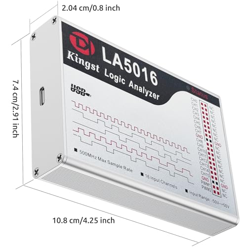 InnoMaker LA5016 USB-Logikanalysator - 16 Kanäle 500MS/s 10GB Tiefe PWM-Generator, MCU ARM FPGA Debug Tool, Englische Software, Unterstützung für Windows, macOS, Linux