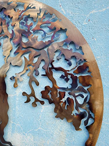 Tree Of Life Metal Art, Large Wall Decor, 36 Inches, Heat Colored #TOP4