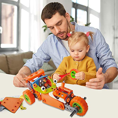 BeebeeRun 5 in 1 Educational Construction Building Toys Set for Kids, DIY Building Blocks Learning STEAM Toys, 136 Piece Creative Building Games for Boys & Girls Age 3 4 5 6 7 8 9 10 Year Old
