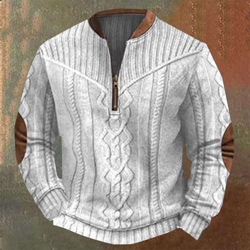 Sudadera con cremallera de un cuarto para hombre con coderas vintage de manga larga gris 2