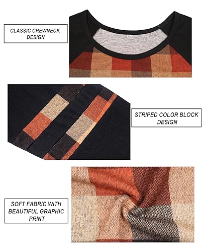 Image of CARCOS Plus Size Tops for Women Long Sleeve Fall Tunic Color Block Camo /Plaid /Leopard /Fall Blouse Crewneck Tshirt XL-5XL