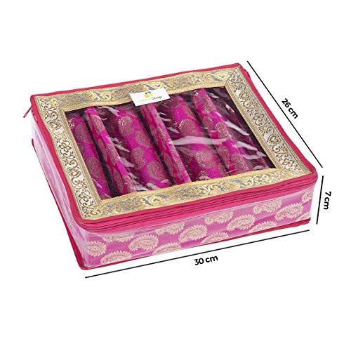 Image of HomeStrap 4 Rod Brocade Design Bangle Storage Box /Chudi Set Organizer (Pink|Pack of 1)