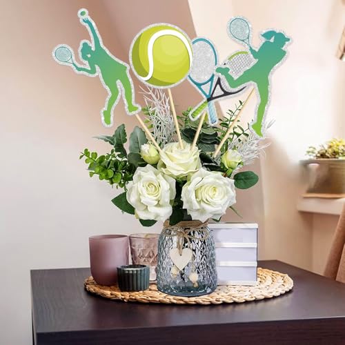 Image of 16 Pcs Tennis Collection Table Toppers - Tennis Theme Birthday Table Centerpieces Sticks,Tennis Racket Ball Player Sport Themed Bday Party Supplies