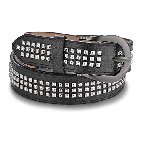 Unisexe Noir Punk Ceinture Cuir synthétique stylisé mode jeans hommes Pyramide ceinture Punk Rock Rivet émaillé design par Wedding Decor - Noir, XL - 37" - 41" Cover